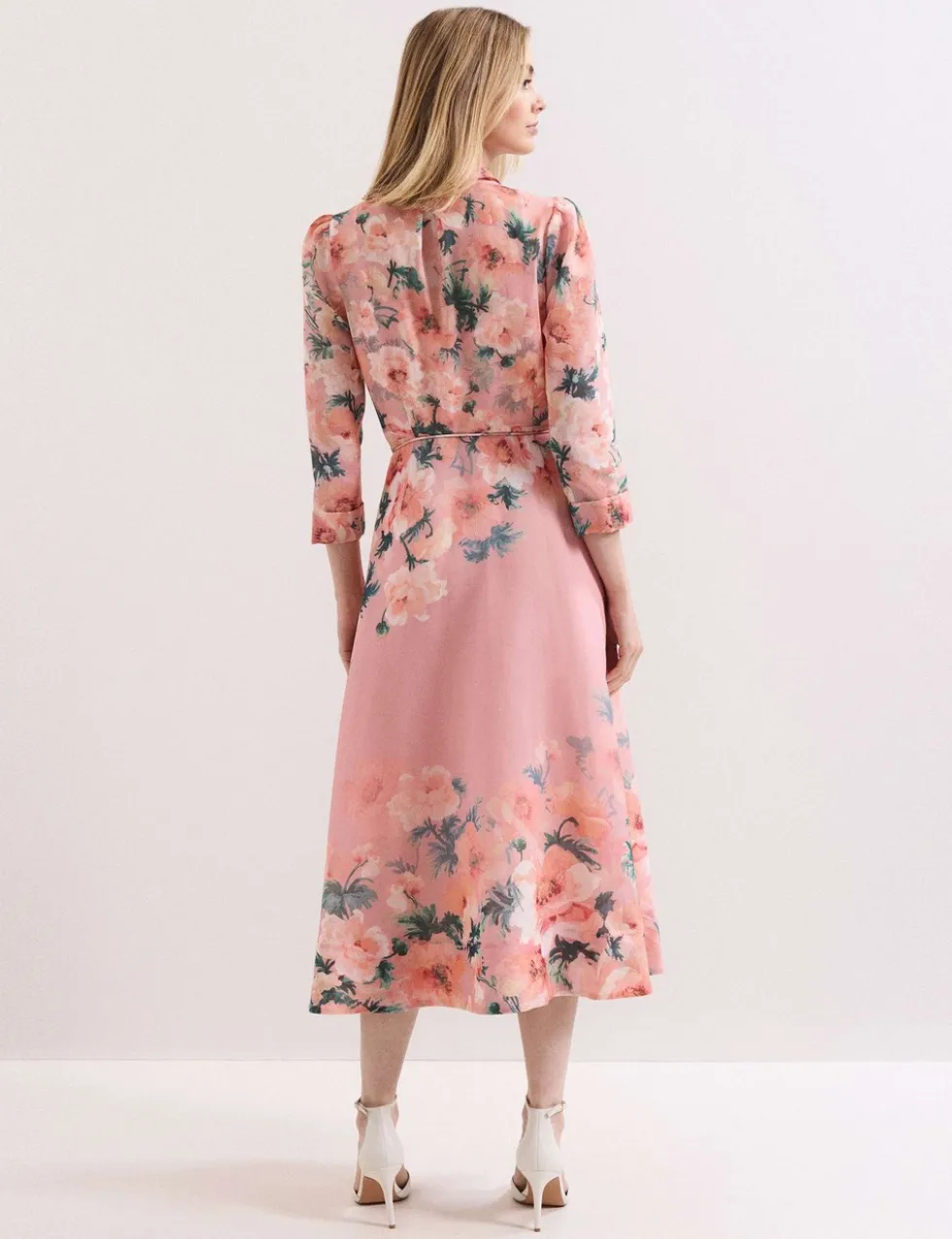 Floral Tie Waist Midi Shirt Dress