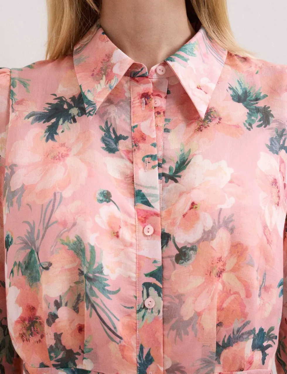 Floral Tie Waist Midi Shirt Dress