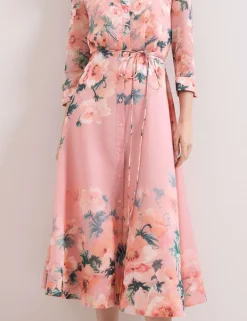 Floral Tie Waist Midi Shirt Dress