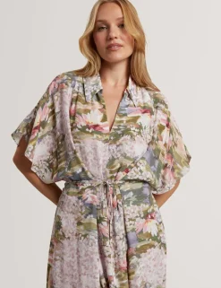 Floral Tie Waist Midi Shirt Dress