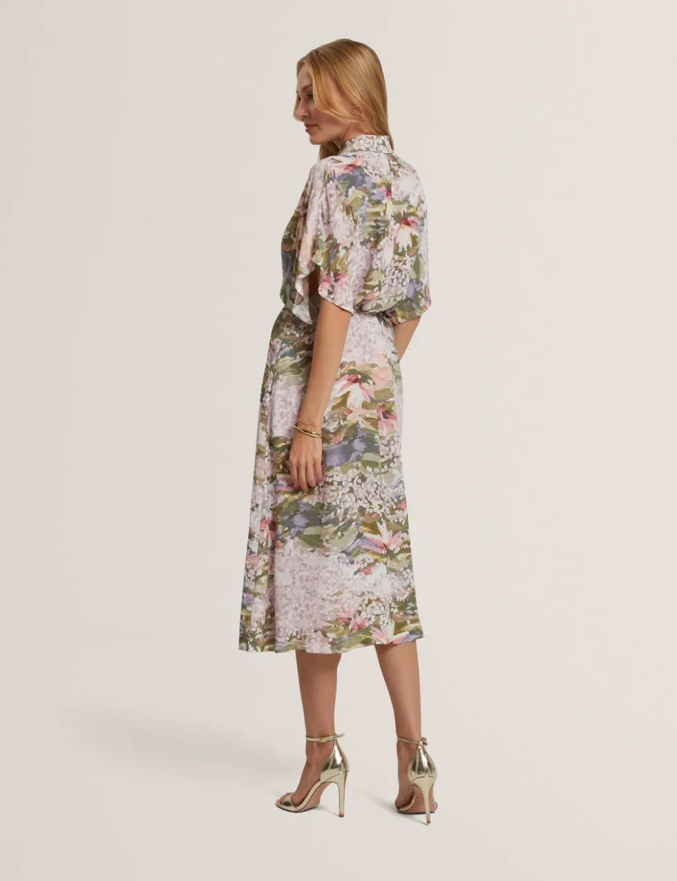 Floral Tie Waist Midi Shirt Dress