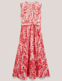 Floral Tie Waist Midi Waisted Dress