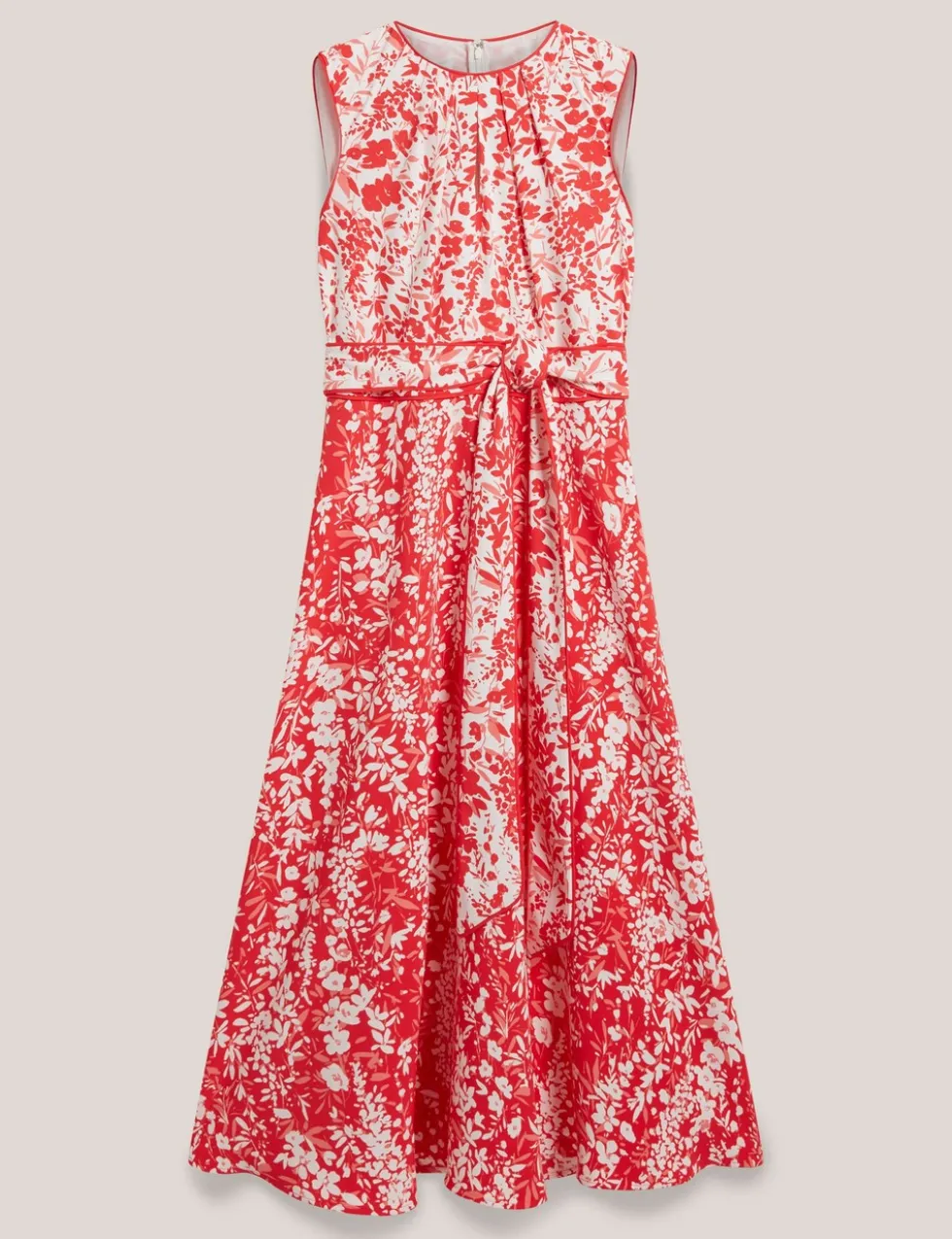 Floral Tie Waist Midi Waisted Dress