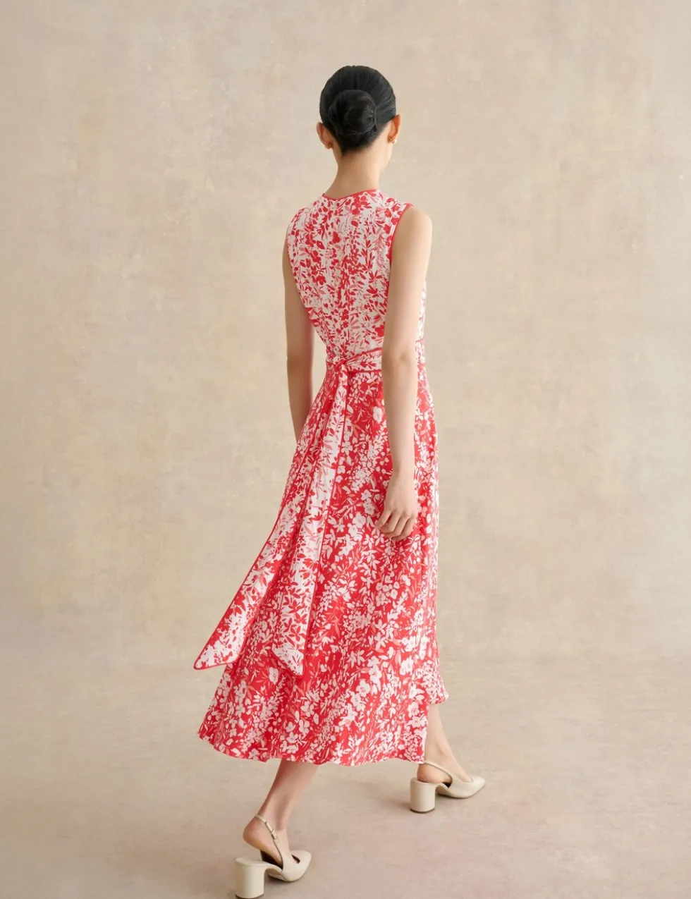 Floral Tie Waist Midi Waisted Dress