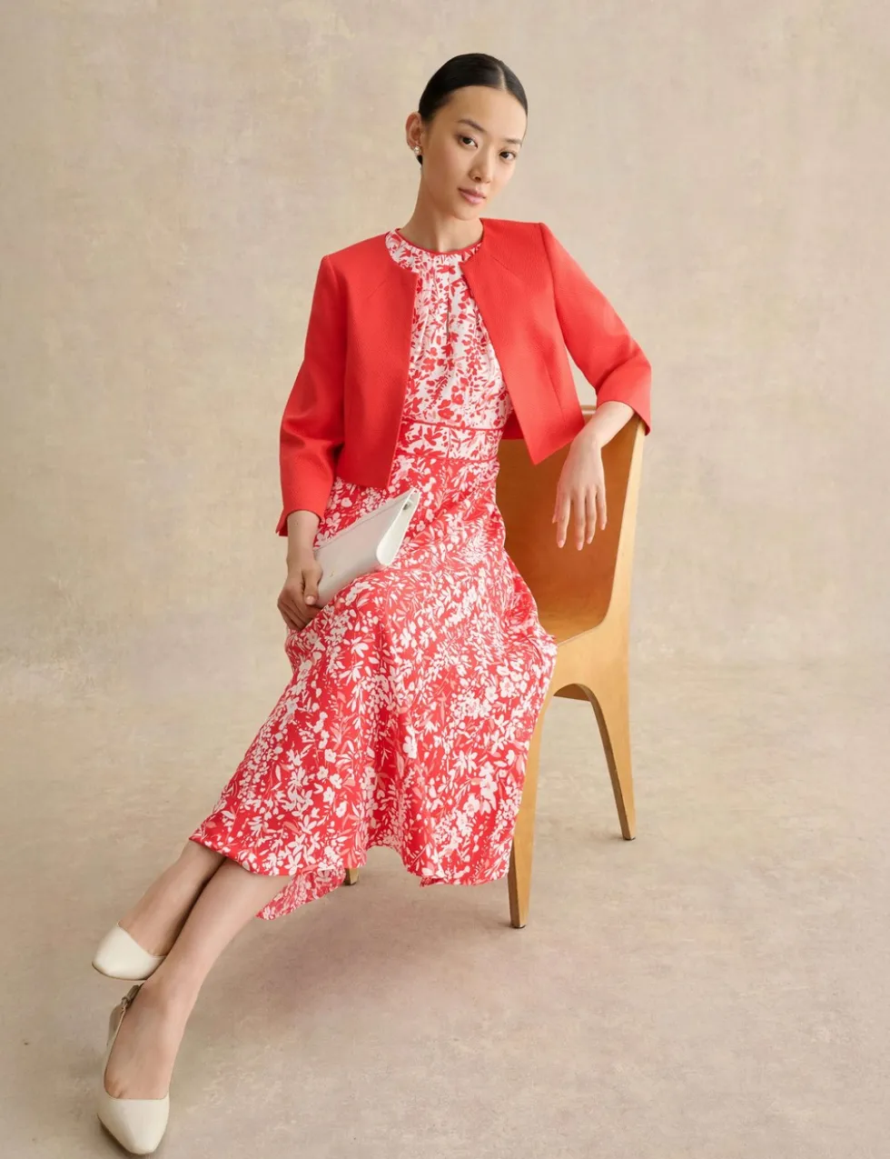 Floral Tie Waist Midi Waisted Dress