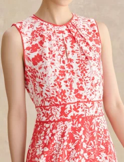 Floral Tie Waist Midi Waisted Dress