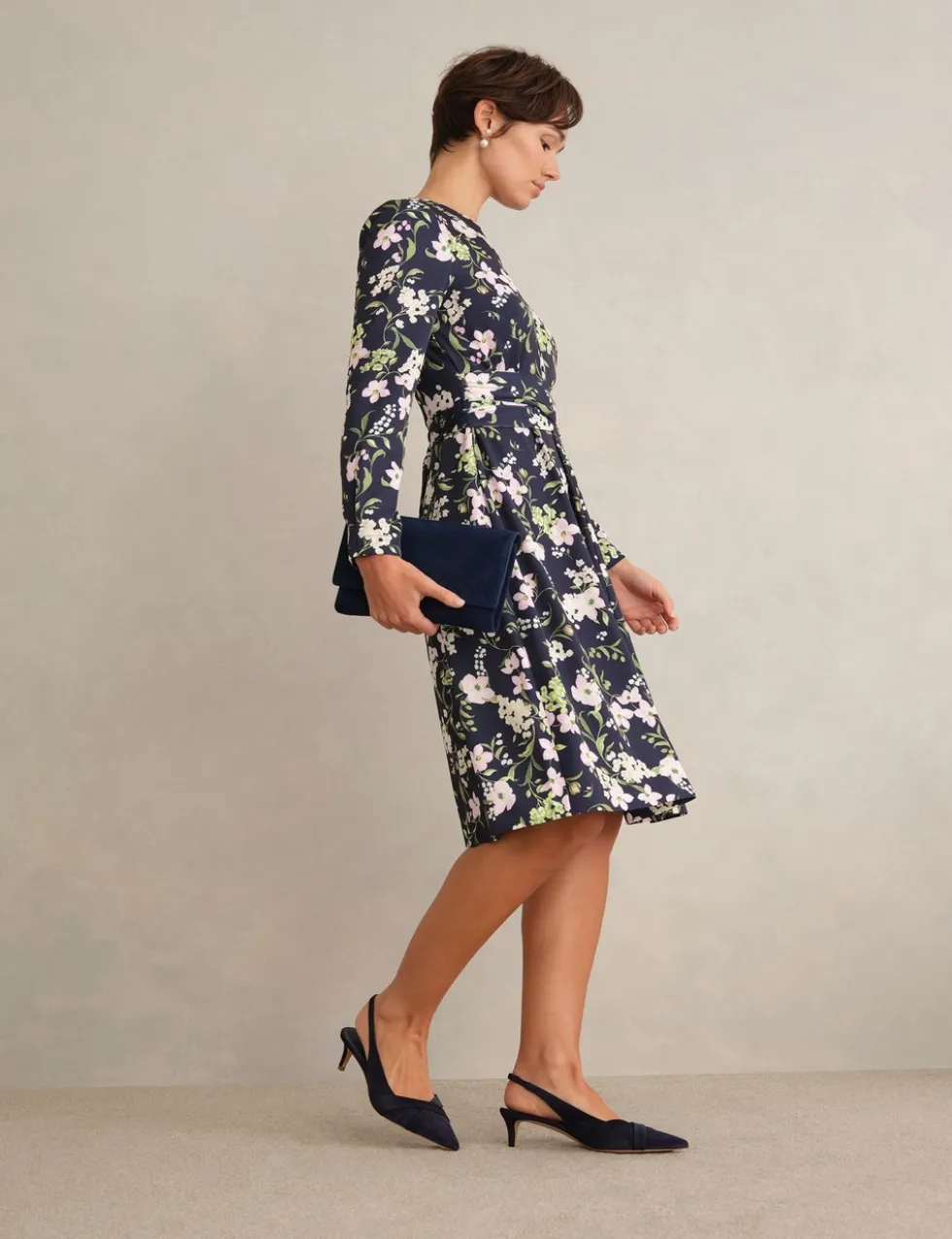 Floral Tie Waist Skater Knee Length Dress