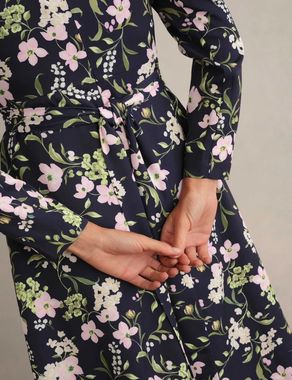 Floral Tie Waist Skater Knee Length Dress