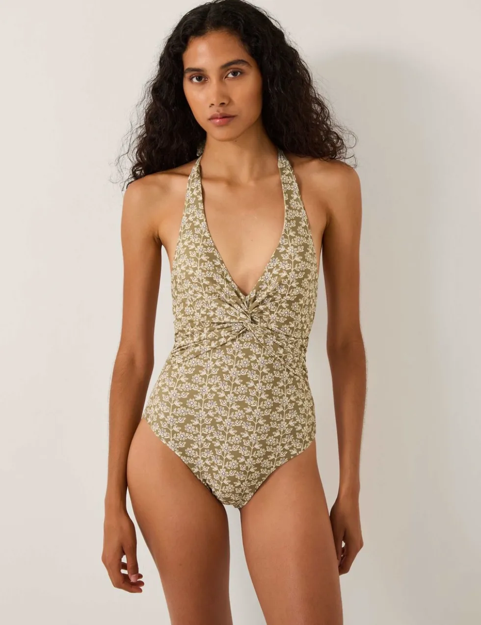 Floral Twist Front Halterneck Swimsuit