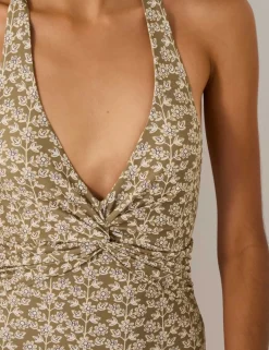 Floral Twist Front Halterneck Swimsuit