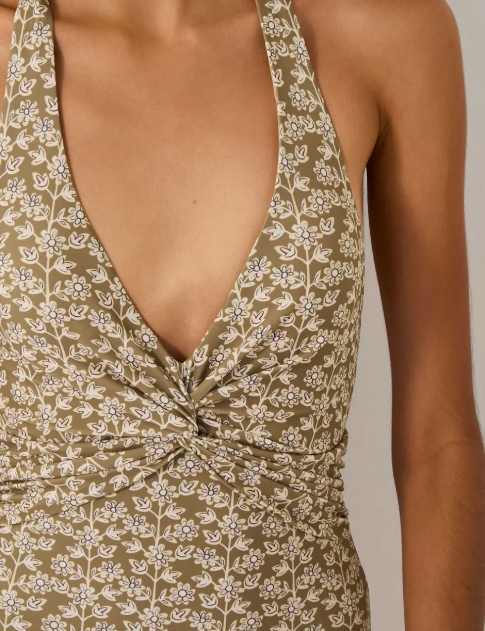 Floral Twist Front Halterneck Swimsuit