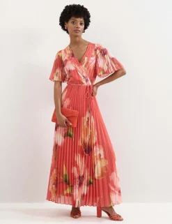 Floral V-Neck Angel Sleeve Maxi Skater Dress