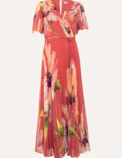 Floral V-Neck Angel Sleeve Maxi Skater Dress