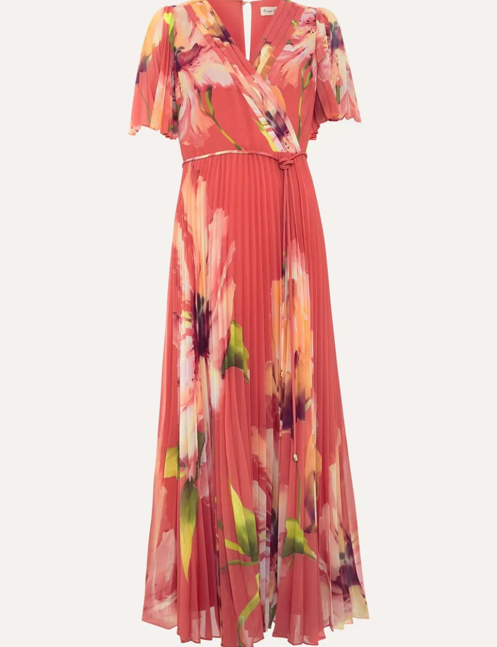 Floral V-Neck Angel Sleeve Maxi Skater Dress