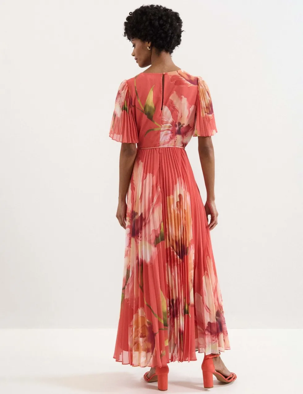 Floral V-Neck Angel Sleeve Maxi Skater Dress