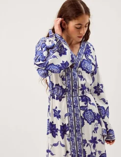 Floral V-Neck Angel Sleeve Maxi Beach Dress