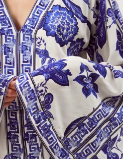 Floral V-Neck Angel Sleeve Maxi Beach Dress