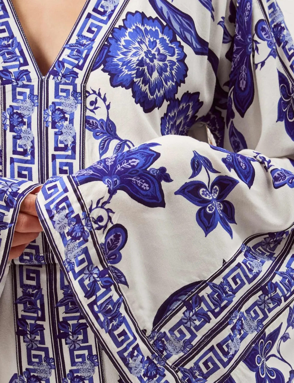 Floral V-Neck Angel Sleeve Maxi Beach Dress