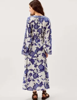 Floral V-Neck Angel Sleeve Maxi Beach Dress
