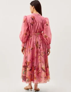 Floral V-Neck Belted Midi Waisted Dress