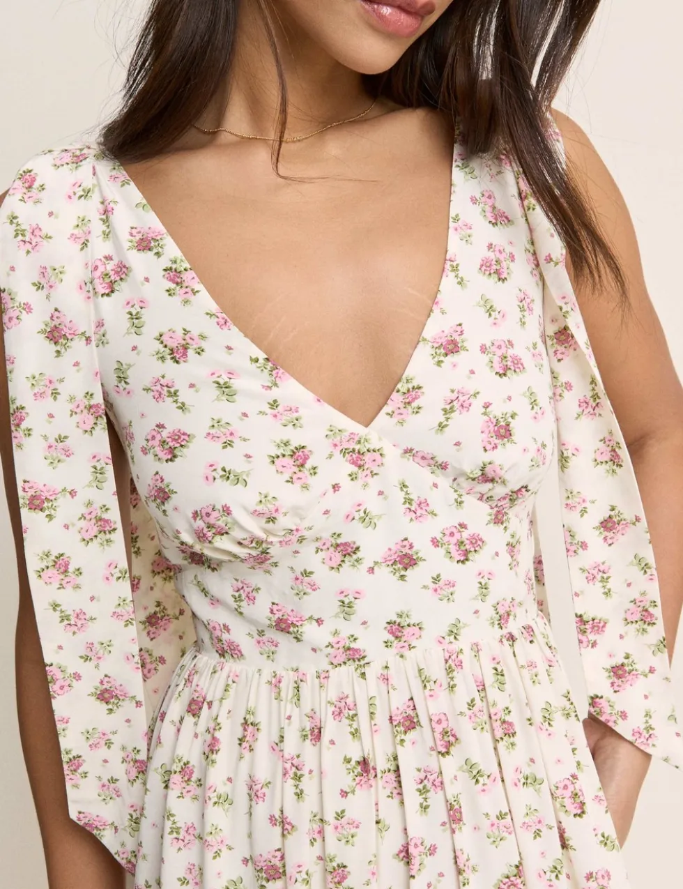 Floral V-Neck Bow Detail Midaxi Tiered Dress