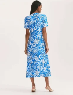Floral V-Neck Button Through Midi Tea Dress