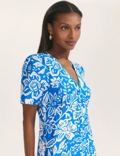 Floral V-Neck Button Through Midi Tea Dress