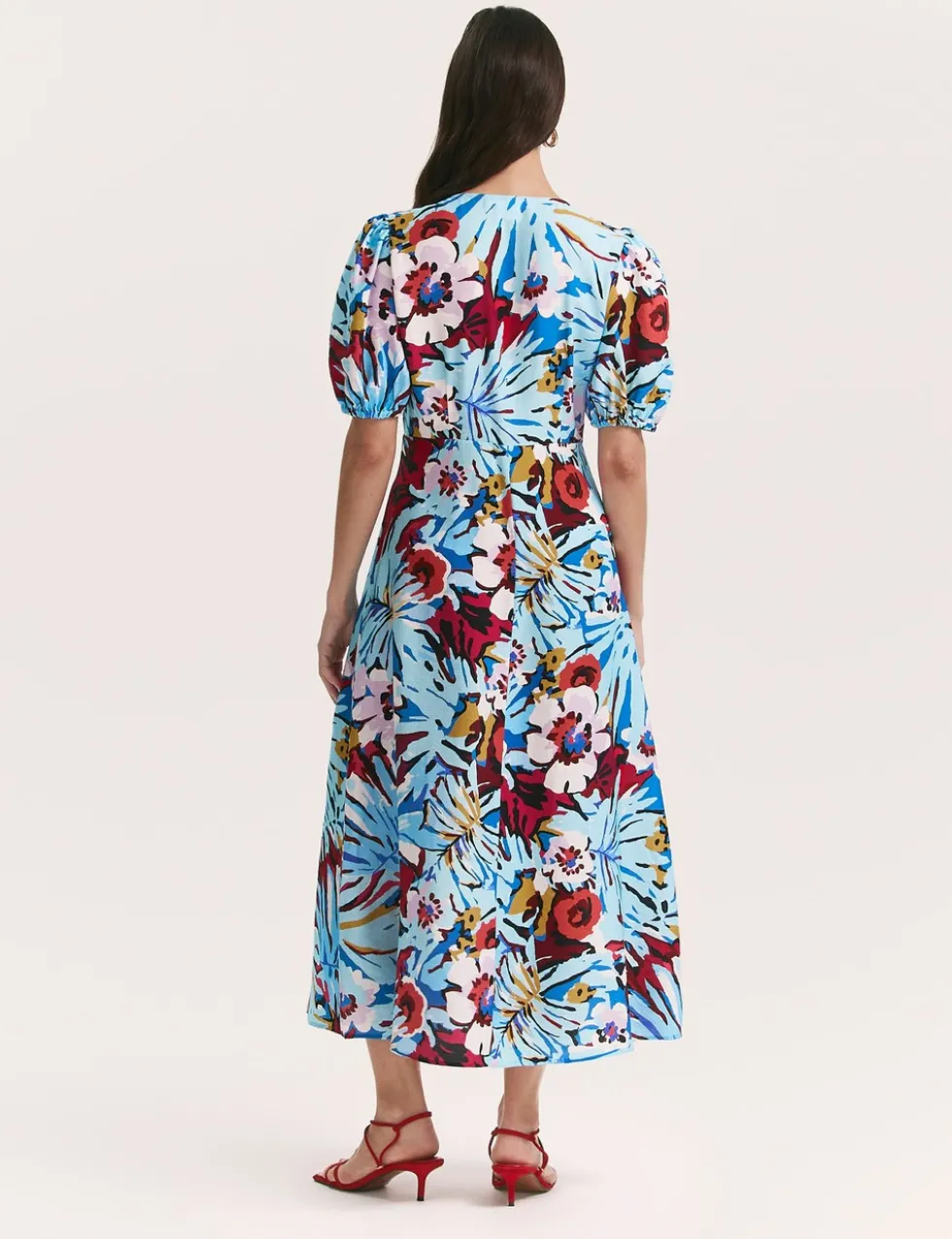 Floral V-Neck Button Through Midi Tea Dress