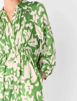 Floral V-Neck Button Through Midi Shirt Dress