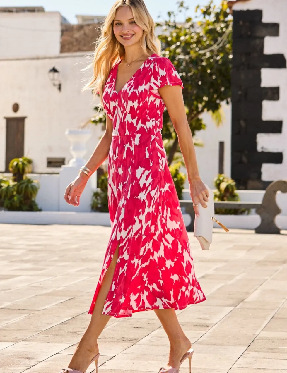 Floral V-Neck Empire Line Midi Dress