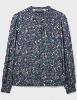Floral V-Neck Frill Button Through Blouse