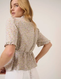 Floral V-Neck Frill Detail Blouse