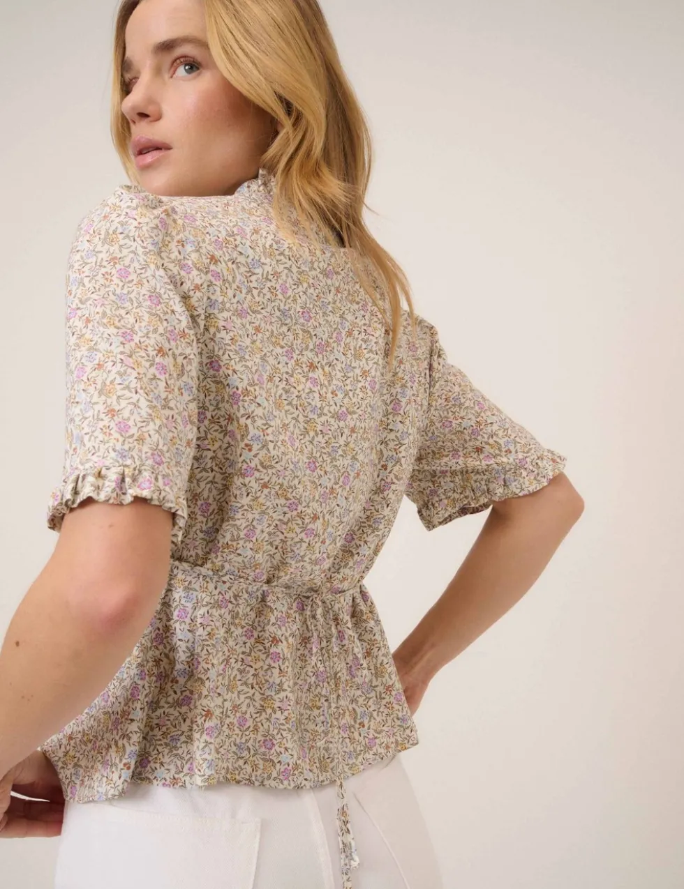 Floral V-Neck Frill Detail Blouse