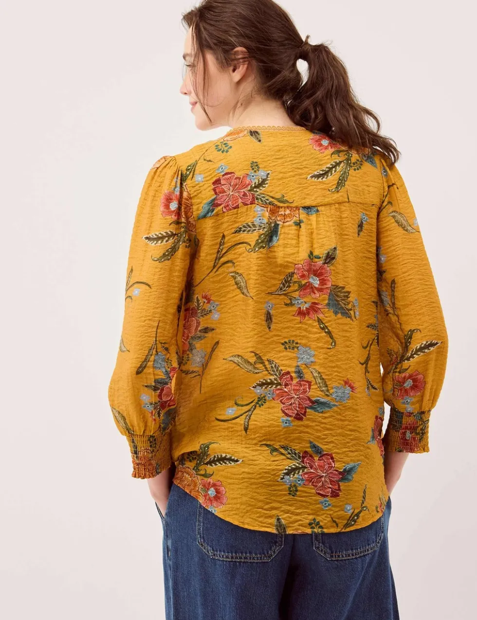 Floral V-Neck Lace Trim Blouse