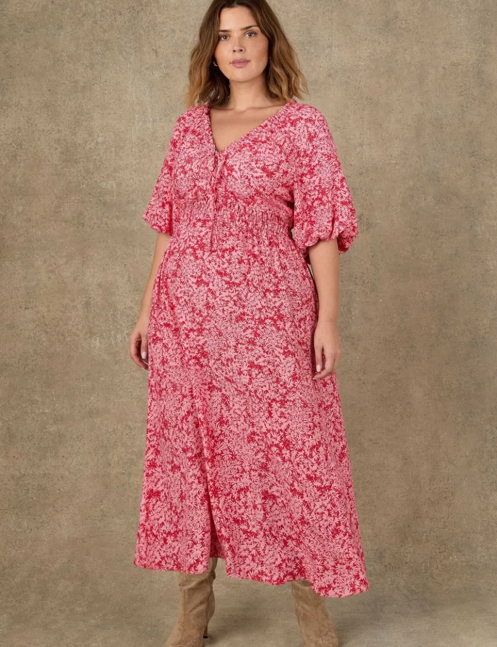 Floral V-Neck Maxi Waisted Dress