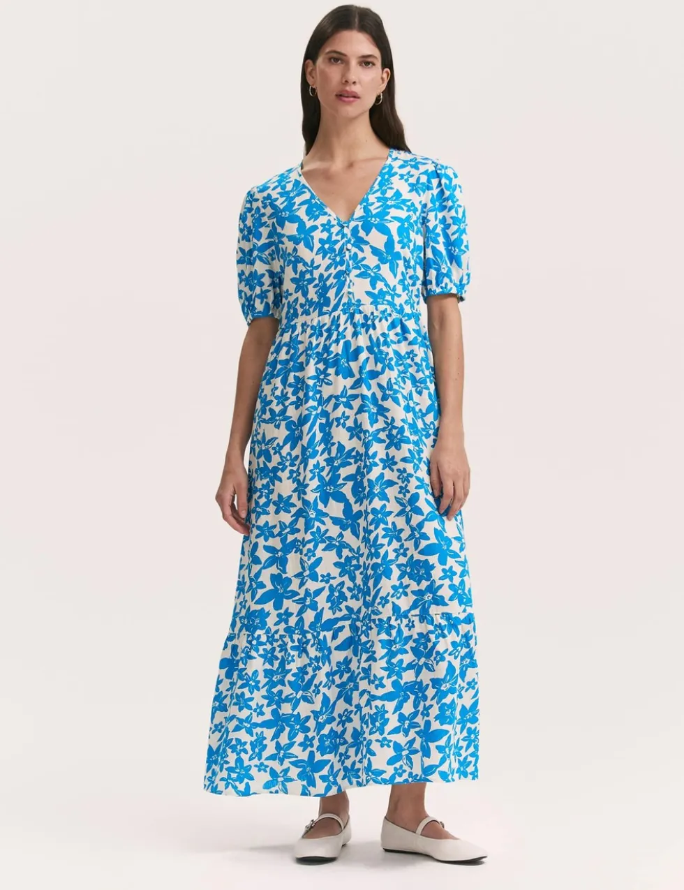Floral V-Neck Midaxi Tiered Dress