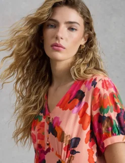 Floral V-Neck Midaxi Waisted Dress