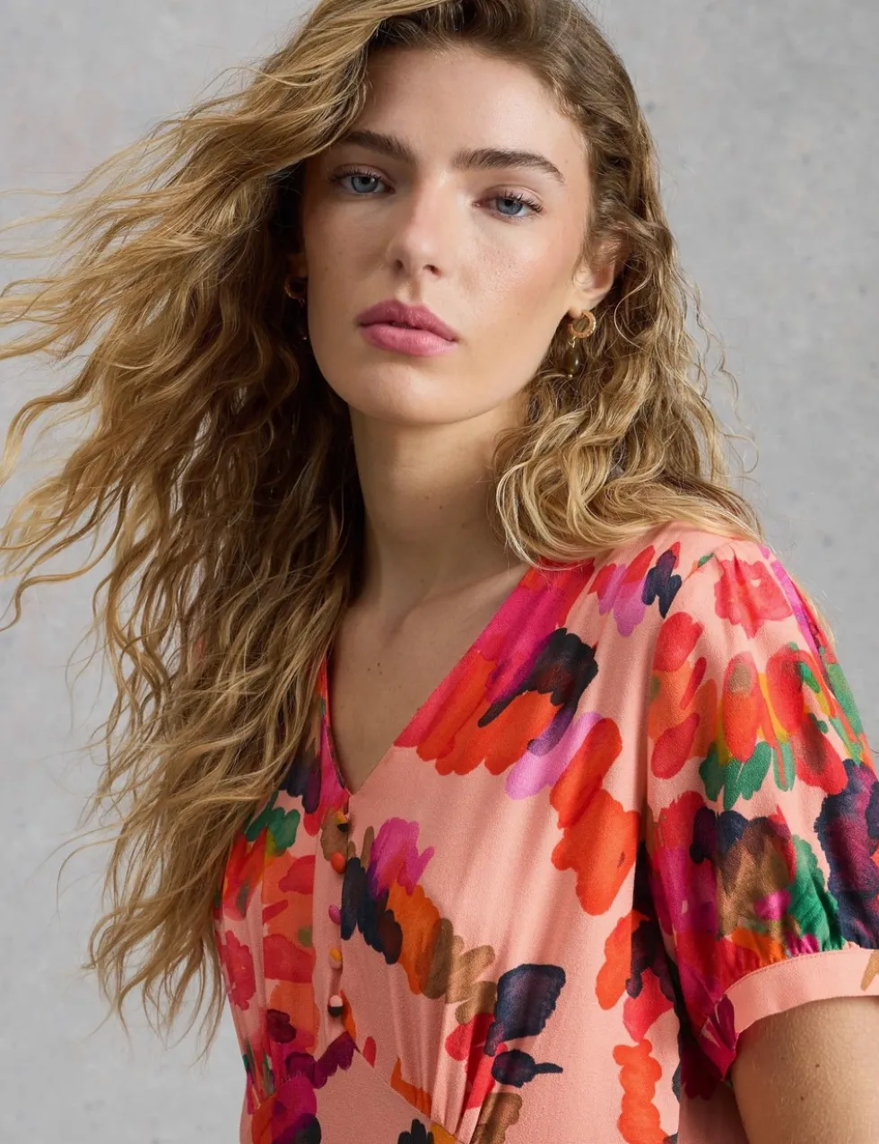 Floral V-Neck Midaxi Waisted Dress