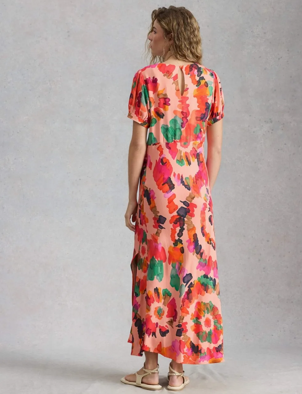 Floral V-Neck Midaxi Waisted Dress