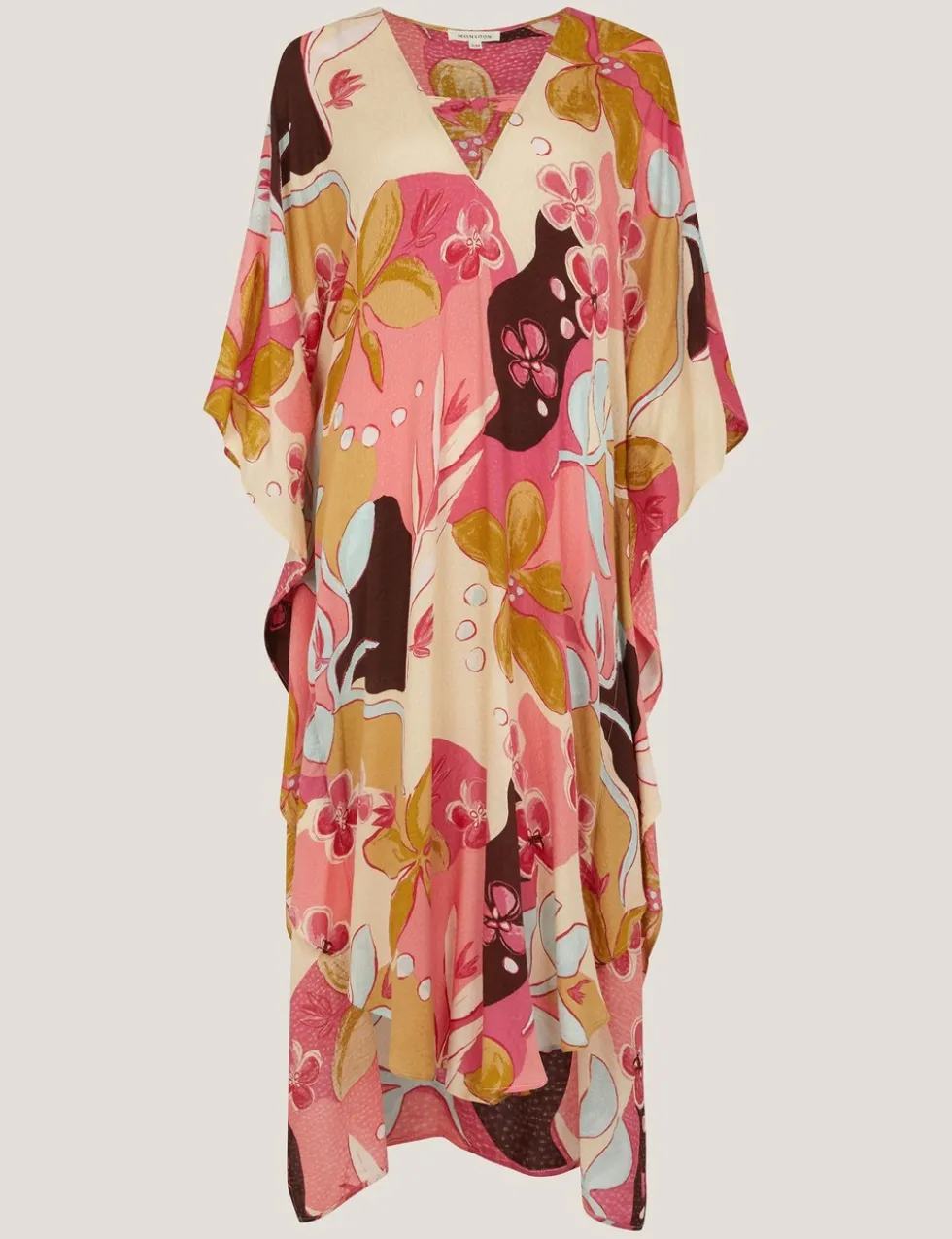 Floral V-Neck Midi Kaftan Dress