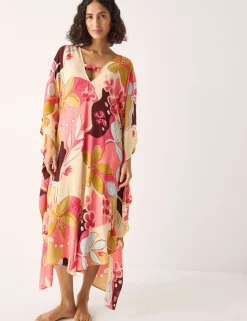 Floral V-Neck Midi Kaftan Dress