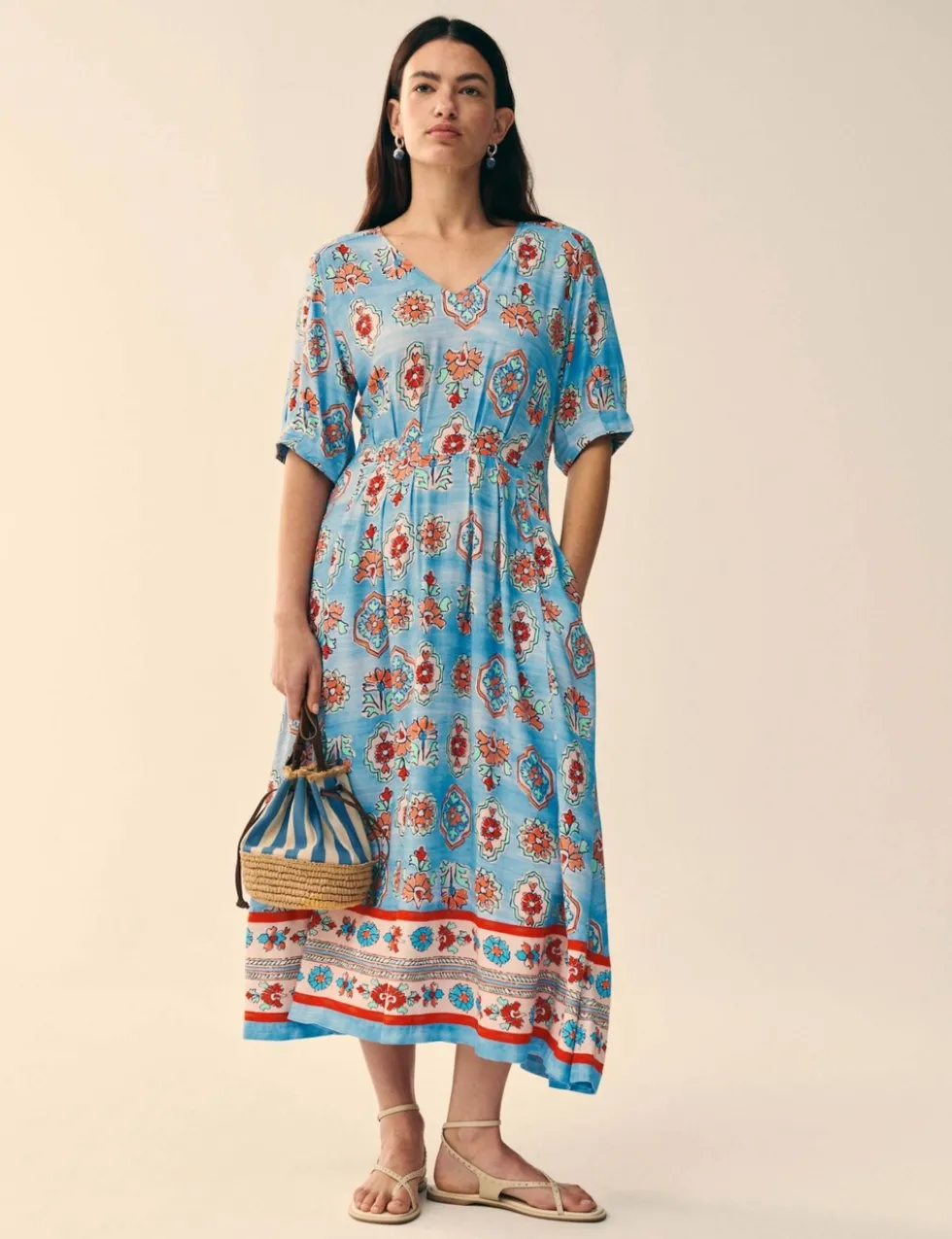 Floral V-Neck Midi Skater Dress
