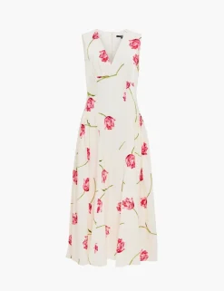 Floral V-Neck Midi Skater Dress