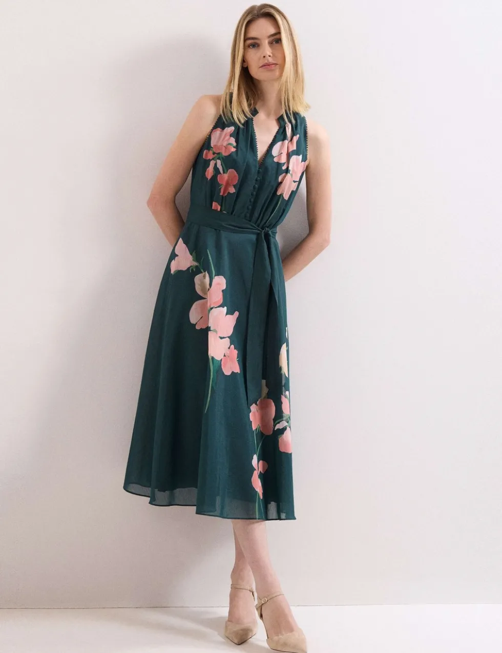 Floral V-Neck Midi Skater Dress