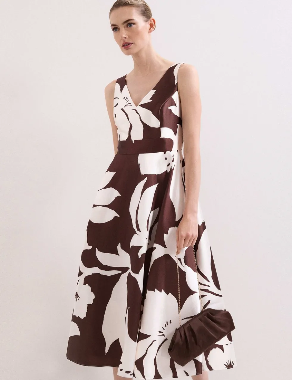 Floral V-Neck Midi Skater Dress