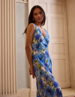 Floral V-Neck Midi Slip Dress
