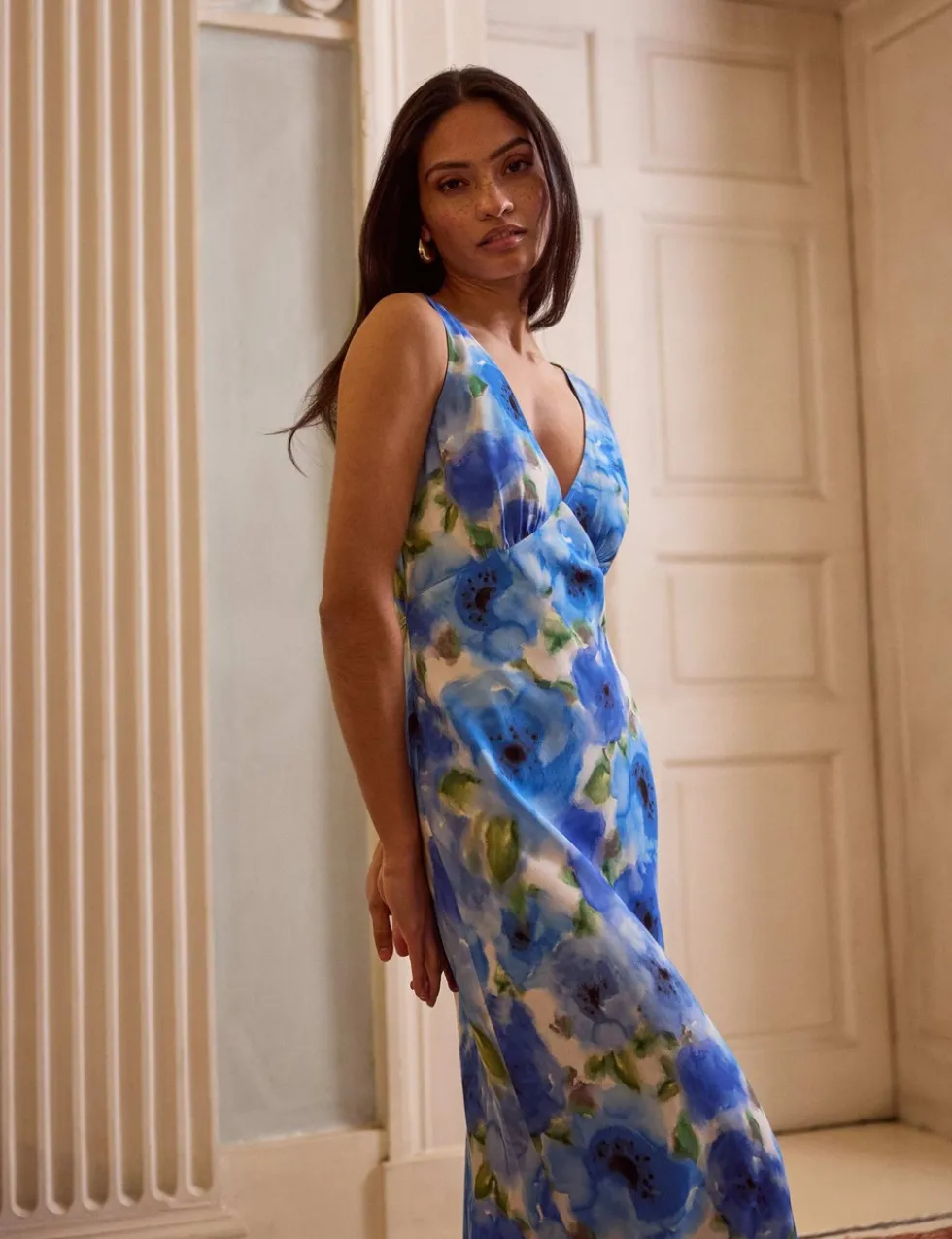 Floral V-Neck Midi Slip Dress