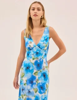Floral V-Neck Midi Slip Dress
