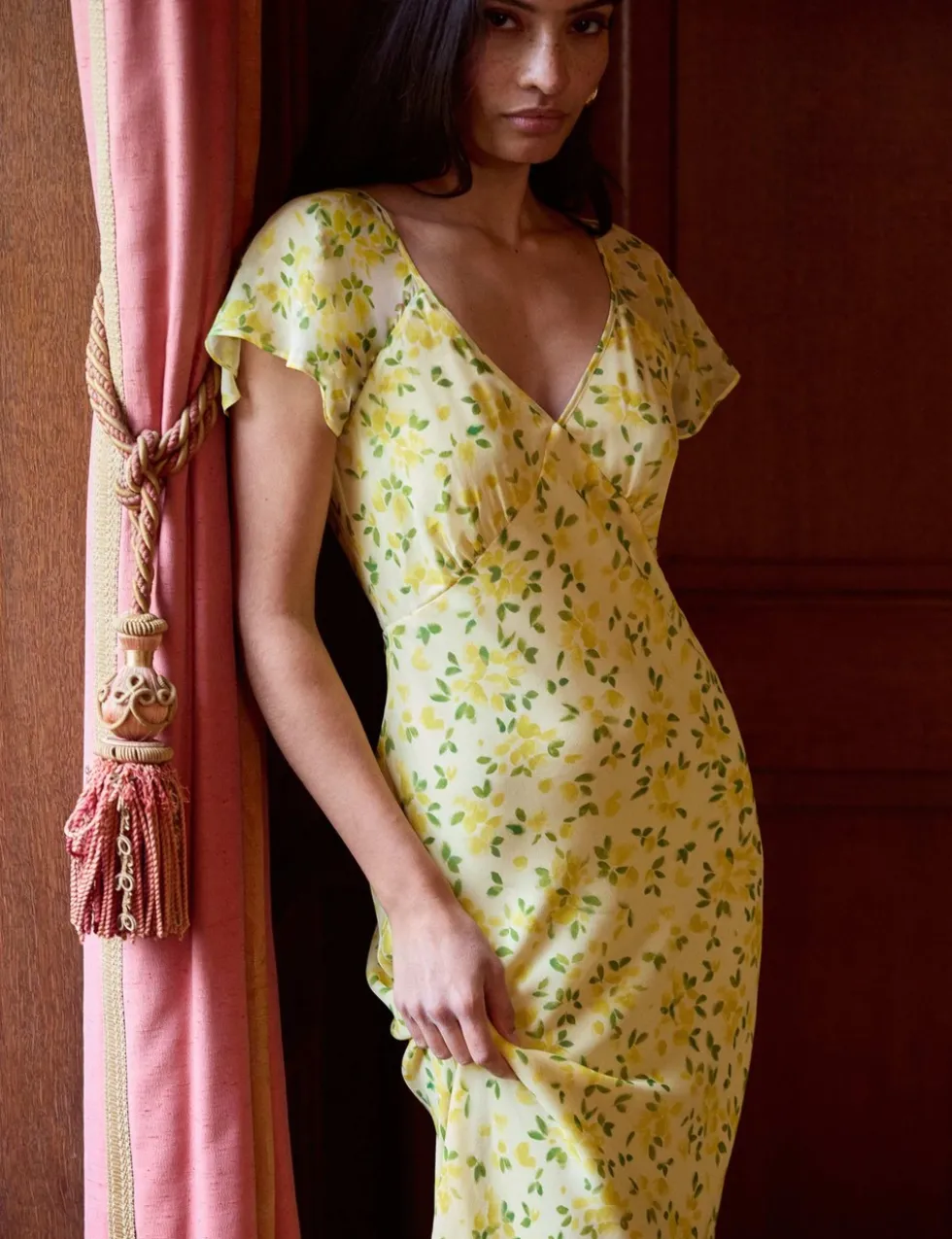 Floral V-Neck Midi Tea Dress