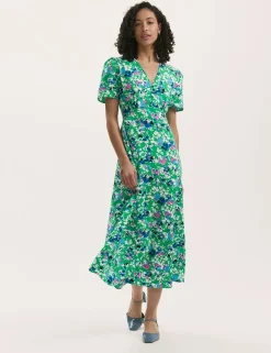 Floral V-Neck Midi Tea Dress
